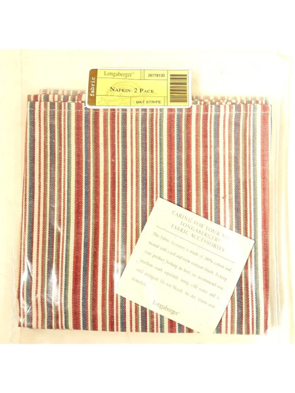 Longaberger Napkins 2 Pack #26778130 Market Stripe Cotton 19